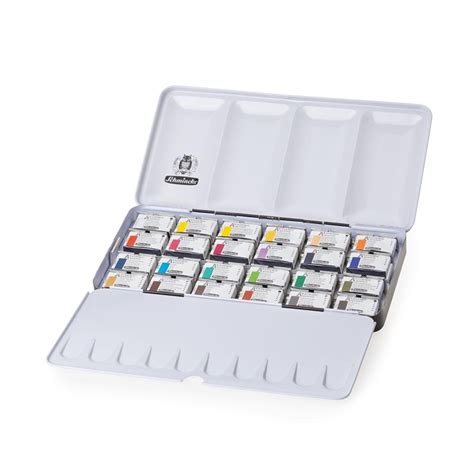 schmincke akademie aquarell solid metal box with 24 half pans|Schmincke AKADEMIE Aquarell Solid Metal Box with 24 Half .